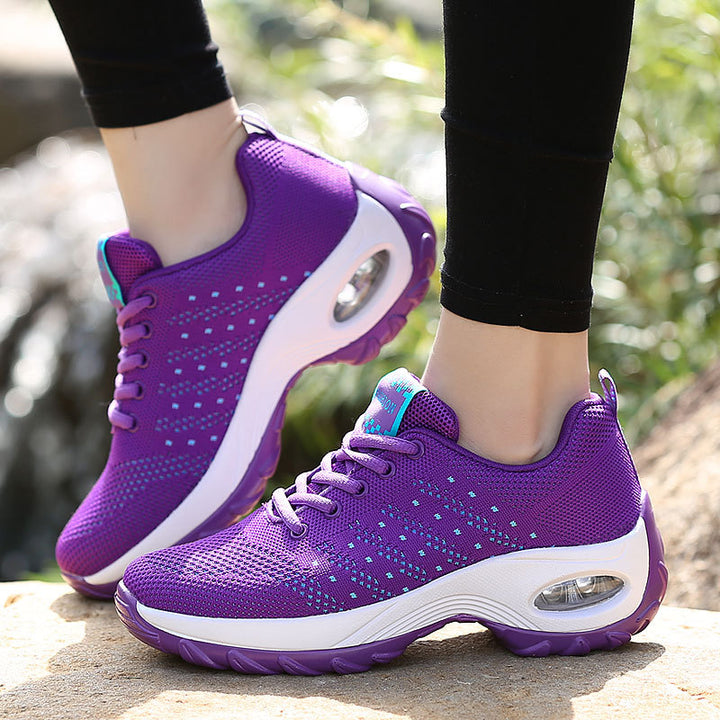 Women's lightweight mesh comfort sneakers with integrated air cushioning, padded heel collar, and springy wave sole Mune Fashion