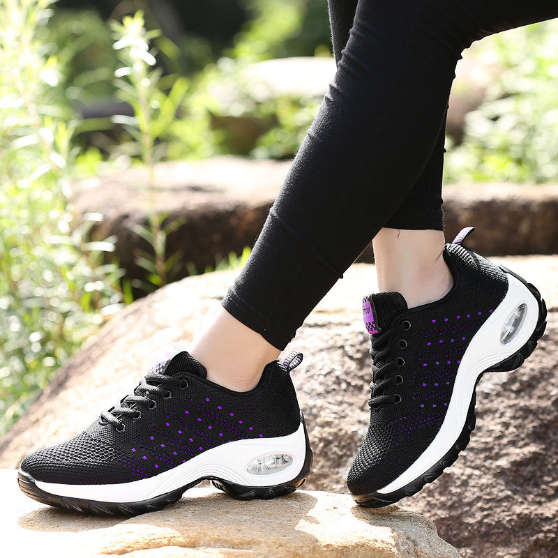 Women's lightweight mesh comfort sneakers with integrated air cushioning, padded heel collar, and springy wave sole Mune Fashion