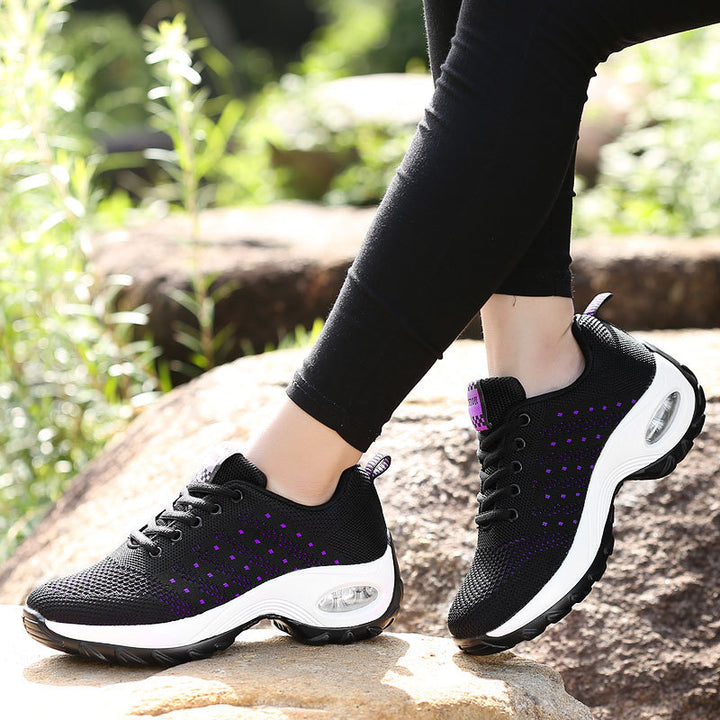 Women's lightweight mesh comfort sneakers with integrated air cushioning, padded heel collar, and springy wave sole Mune Fashion