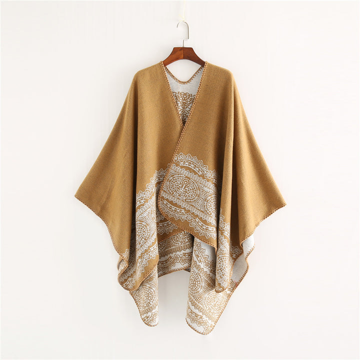 Women's Ornamental patterned Ruana poncho with open kimono fall Mune Fashion
