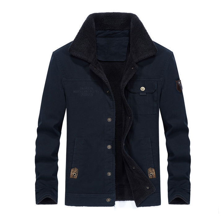 Men's Canvas Work Jacket with Teddy Lining, Shirt Collar and Chest Pocket Mune Fashion