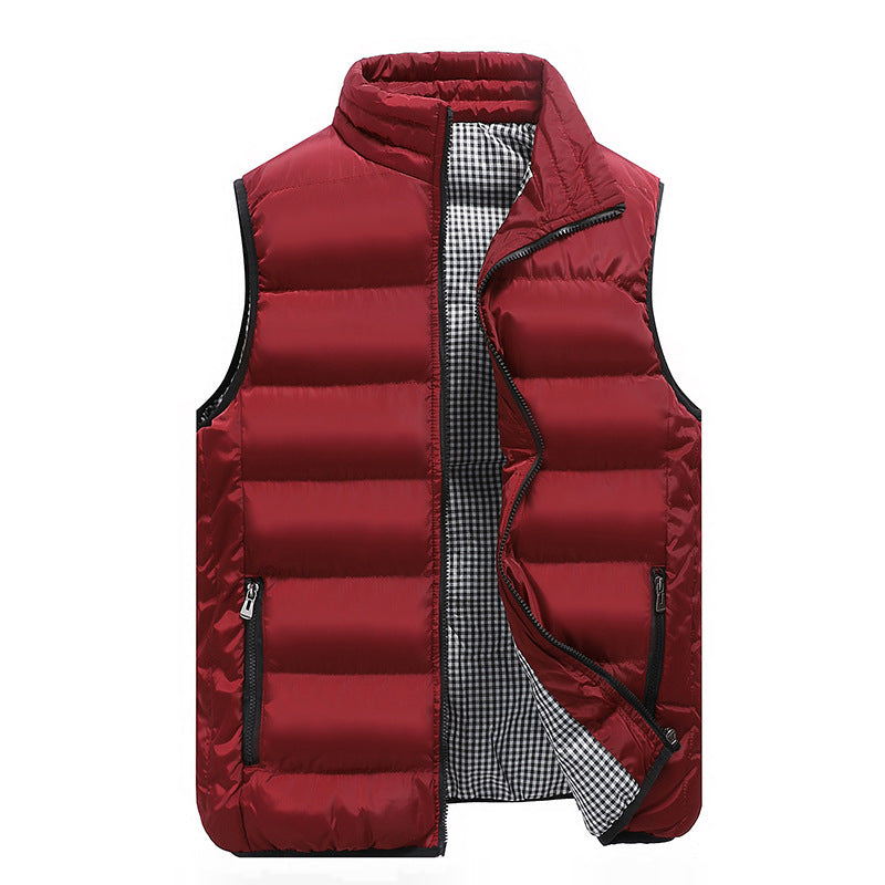 Men's Padded Quilted Vest with High Standing Collar, Zipper Pockets and Checked Lining Mune Fashion