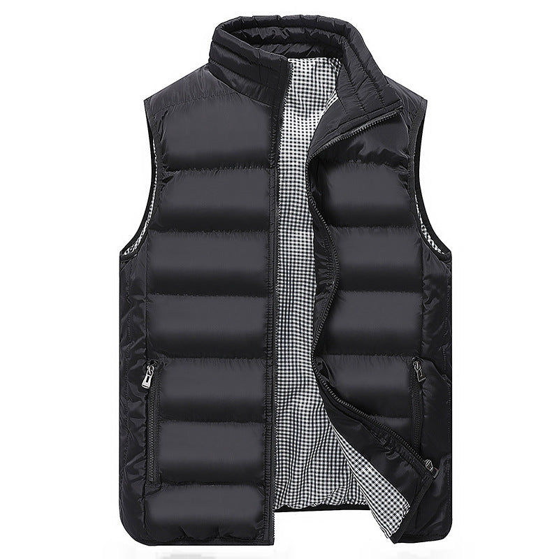 Men's Padded Quilted Vest with High Standing Collar, Zipper Pockets and Checked Lining Mune Fashion