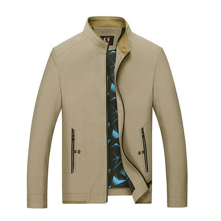 Men's Slim Stand Collar Transition Jacket with Zipper, Water-Repellent Outer Surface and Geometric Lining Mune Fashion