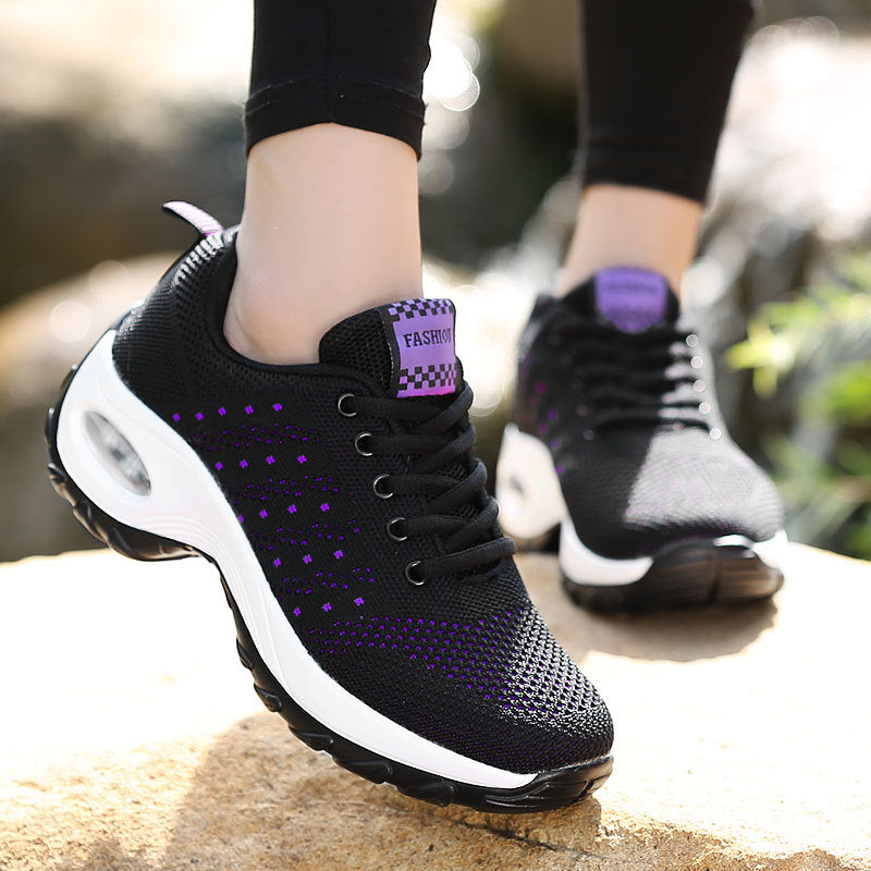 Women's lightweight mesh comfort sneakers with integrated air cushioning, padded heel collar, and springy wave sole Mune Fashion