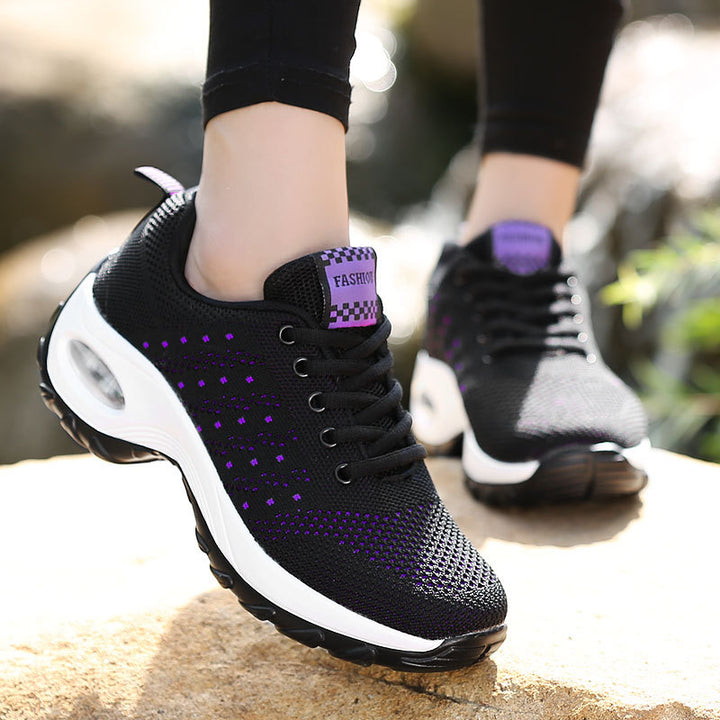 Women's lightweight mesh comfort sneakers with integrated air cushioning, padded heel collar, and springy wave sole Mune Fashion