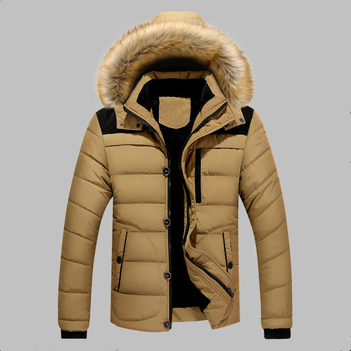 Men's Padded Quilted Expedition Jacket with Fur-Lined Hood and Front Mix Pockets Mune Fashion