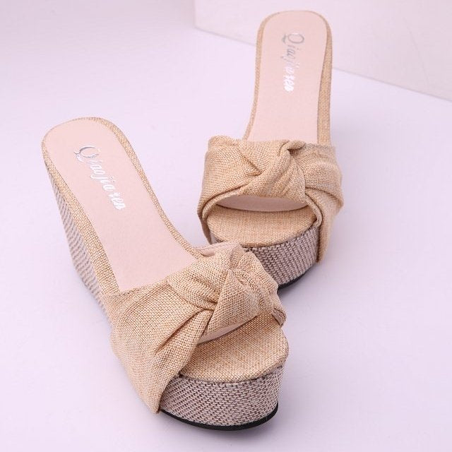 Women nan wedge sandal with high bast platform and twisted textile strap Mune Fashion