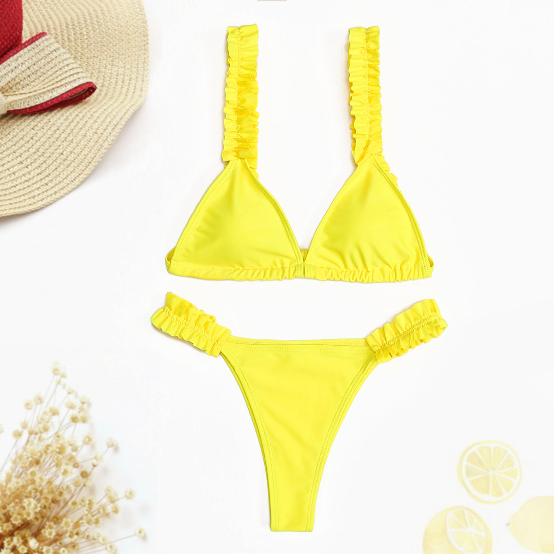 Ladies triangle bikini with ruffles and colorful design Mune Fashion