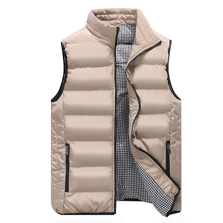 Men's Padded Quilted Vest with High Standing Collar, Zipper Pockets and Checked Lining Mune Fashion