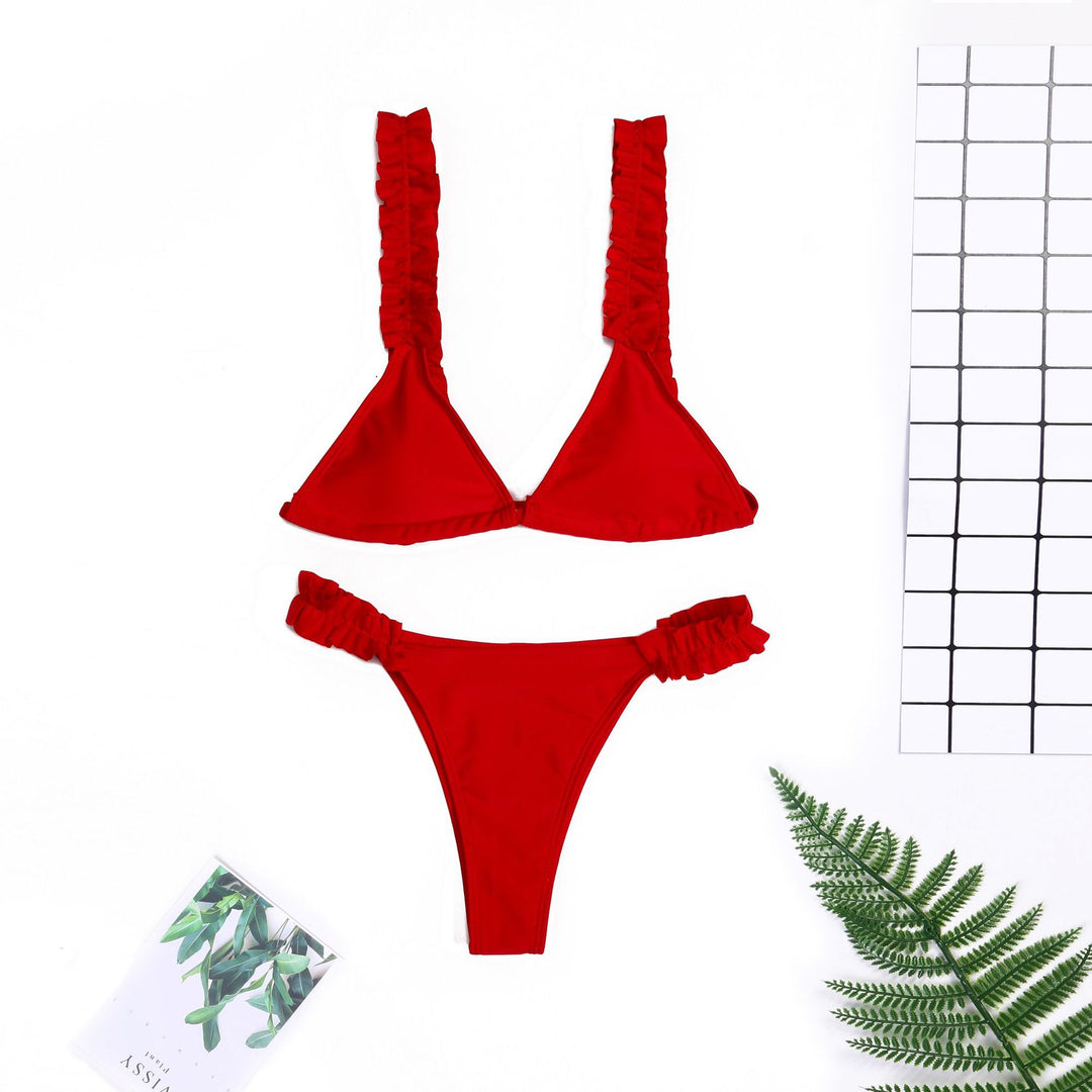 Ladies triangle bikini with ruffles and colorful design Mune Fashion
