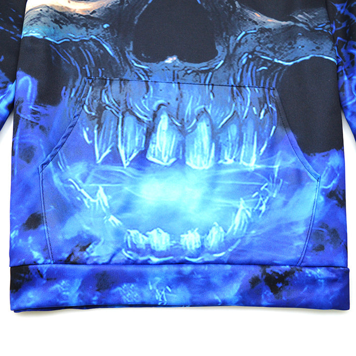 Unisex Hoodie with 3D Skull Print & Blue Flame Design Mune Fashion
