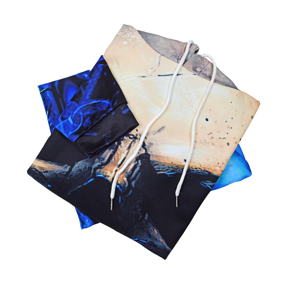 Unisex Hoodie with 3D Skull Print & Blue Flame Design Mune Fashion