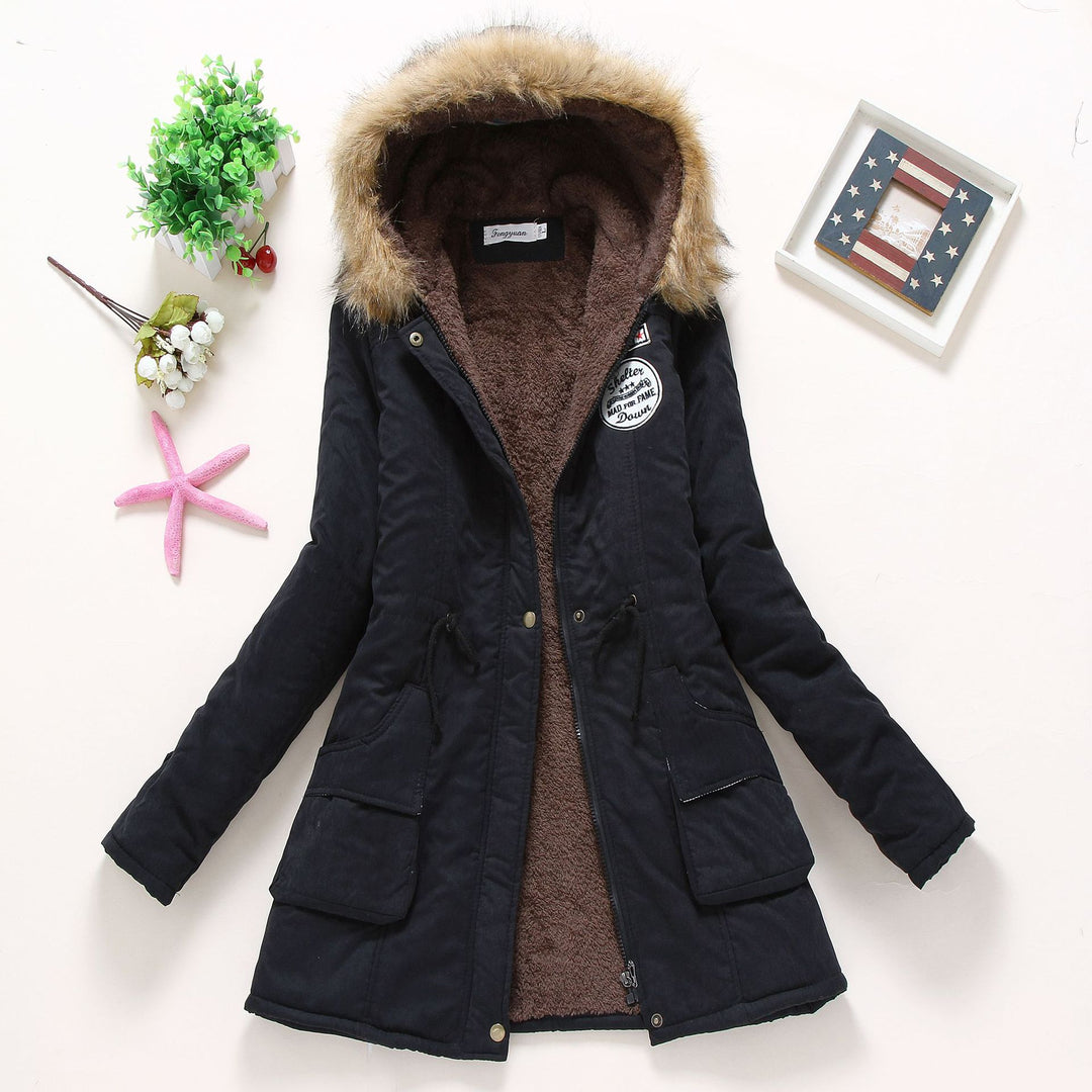 Women nan longer thermal parka with cuddly teddy inner lining, removable faux fur hood and drawstring waist Mune Fashion
