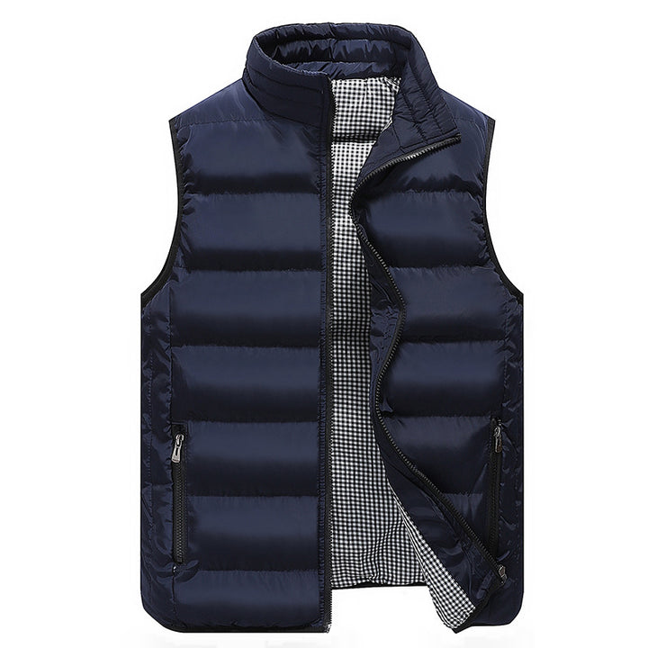 Men's Padded Quilted Vest with High Standing Collar, Zipper Pockets and Checked Lining Mune Fashion