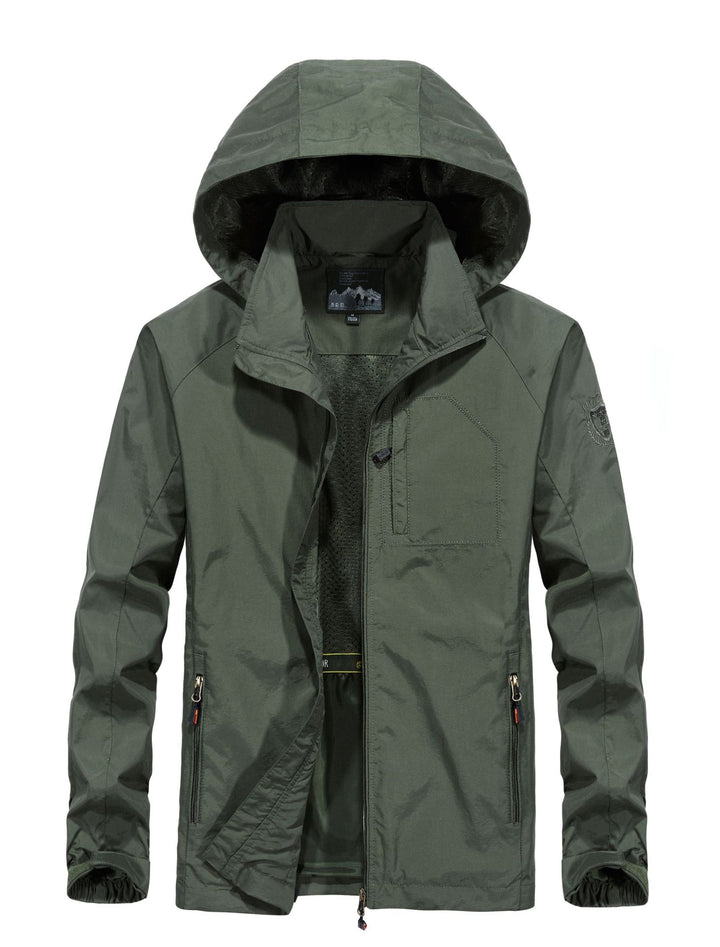 Men's Lightweight All-Weather Field Jacket with Hood, Mesh Lining, and Zippered Pockets Mune Fashion
