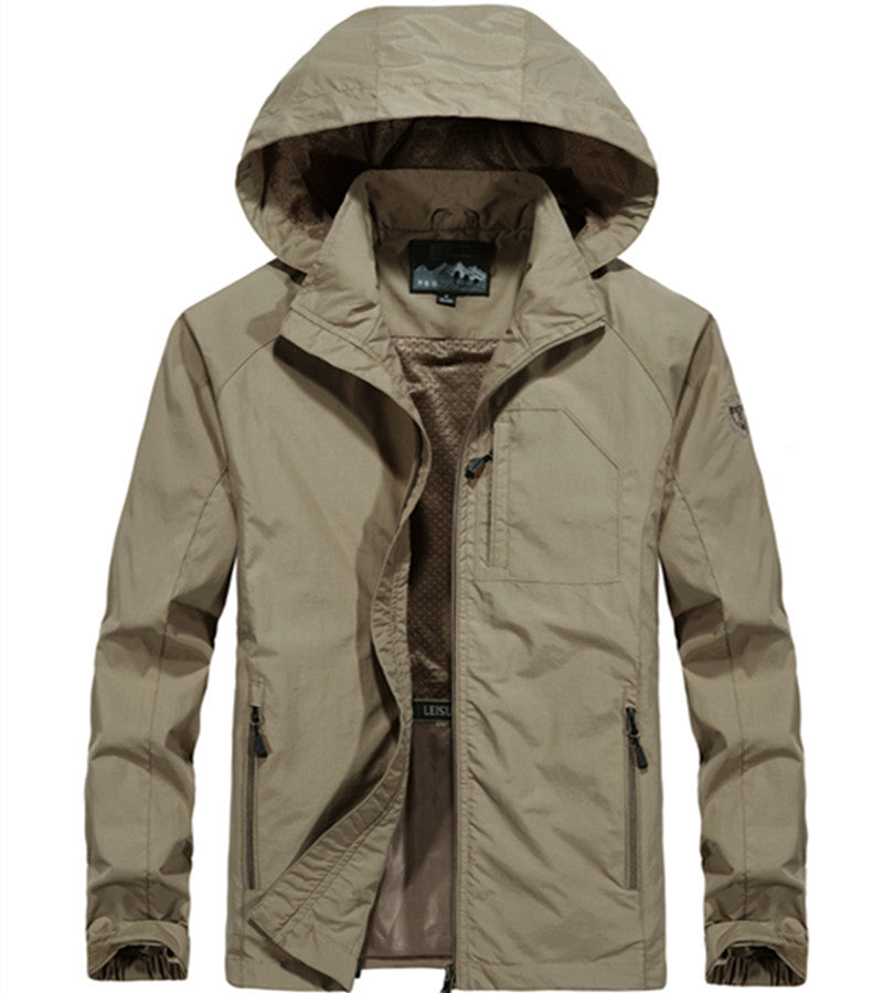 Men's Lightweight All-Weather Field Jacket with Hood, Mesh Lining, and Zippered Pockets Mune Fashion