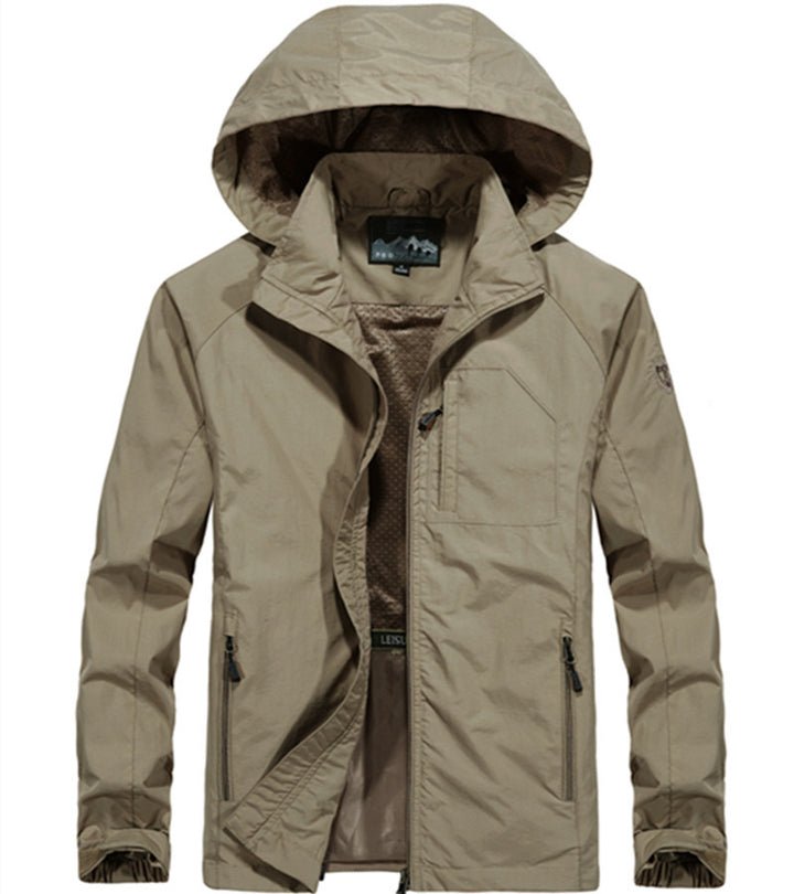 Men's Lightweight All-Weather Field Jacket with Hood, Mesh Lining, and Zippered Pockets Mune Fashion