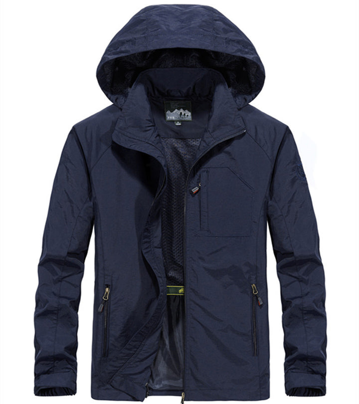 Men's Lightweight All-Weather Field Jacket with Hood, Mesh Lining, and Zippered Pockets Mune Fashion