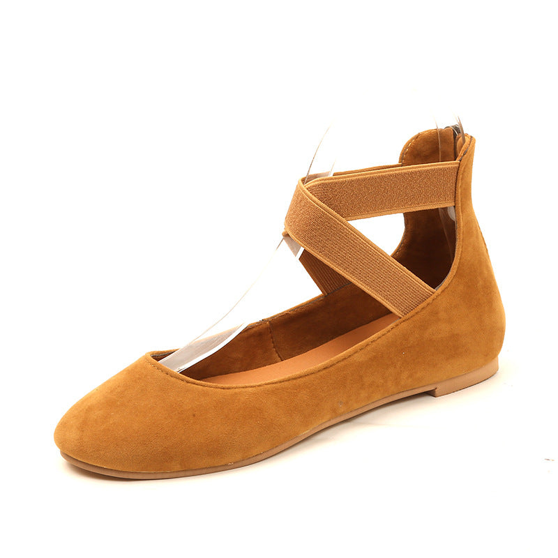 Women's flat ballerina slippers with crossed elastic straps and padded comfort insole Mune Fashion