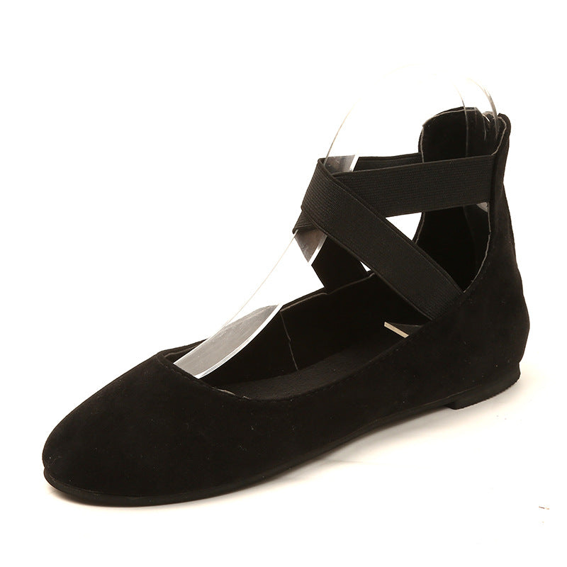 Women's flat ballerina slippers with crossed elastic straps and padded comfort insole Mune Fashion
