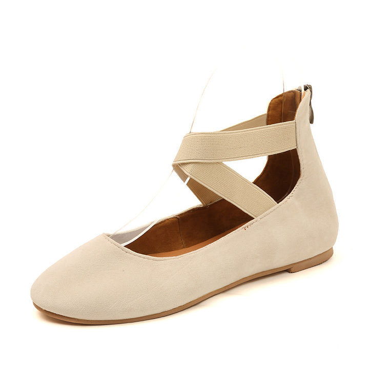 Women's flat ballerina slippers with crossed elastic straps and padded comfort insole Mune Fashion