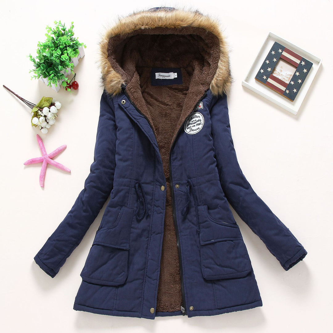 Women nan longer thermal parka with cuddly teddy inner lining, removable faux fur hood and drawstring waist Mune Fashion