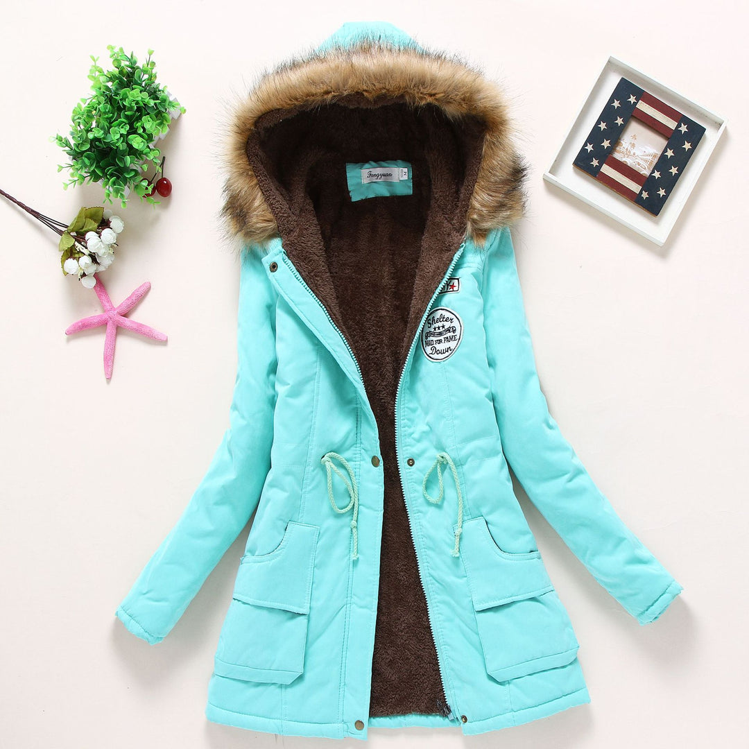 Women nan longer thermal parka with cuddly teddy inner lining, removable faux fur hood and drawstring waist Mune Fashion