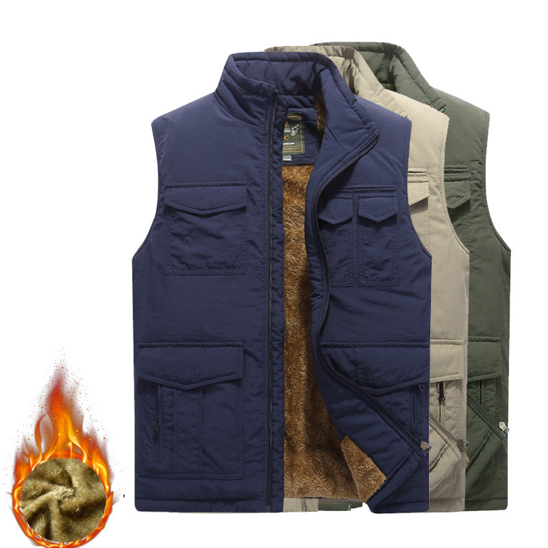 Men's Outdoor Utility Vest with warming teddy plush lining and multiple pockets Mune Fashion