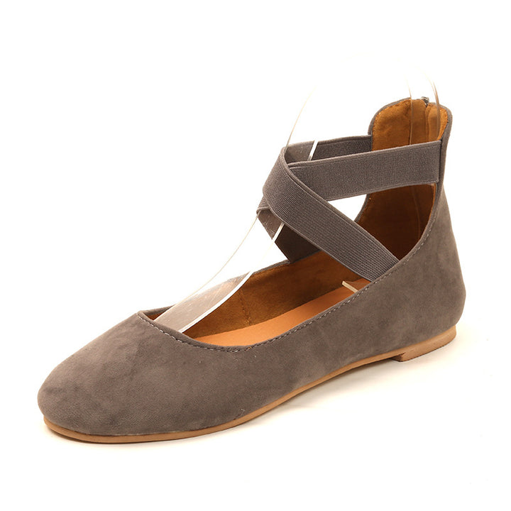Women's flat ballerina slippers with crossed elastic straps and padded comfort insole Mune Fashion