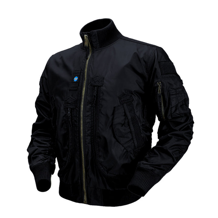 Men's Pilot Bomber Jacket with Utility Pockets and Ribbed Stand-Up Collar Mune Fashion