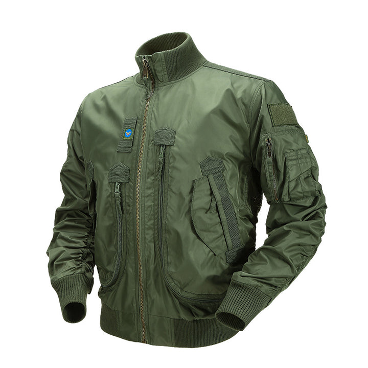 Men's Pilot Bomber Jacket with Utility Pockets and Ribbed Stand-Up Collar Mune Fashion