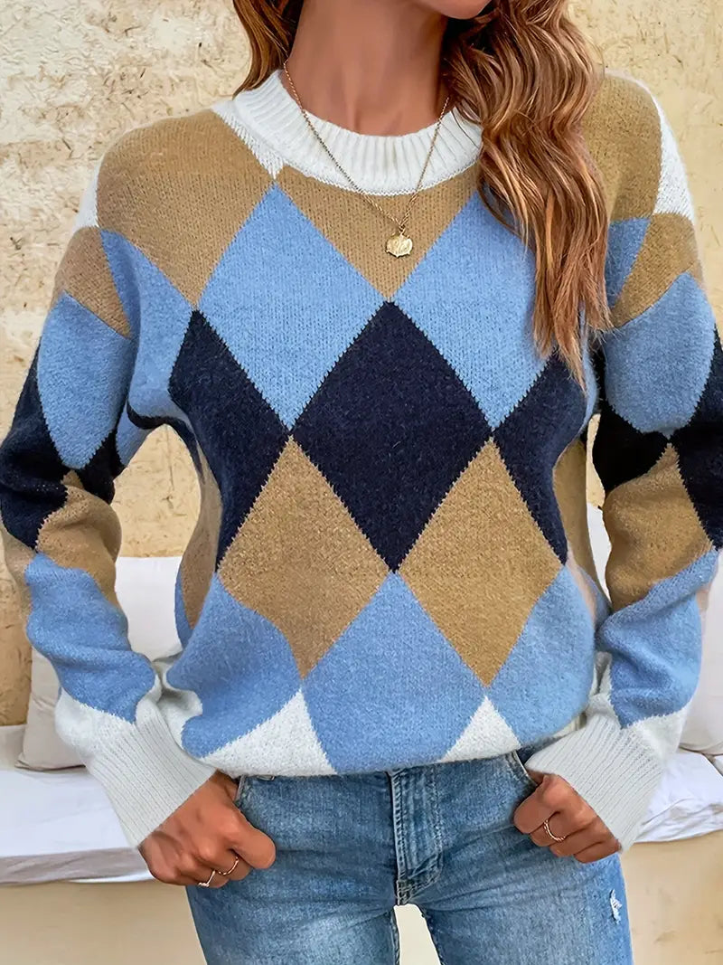 Mune | Check pattern round neck sweater for timeless elegance