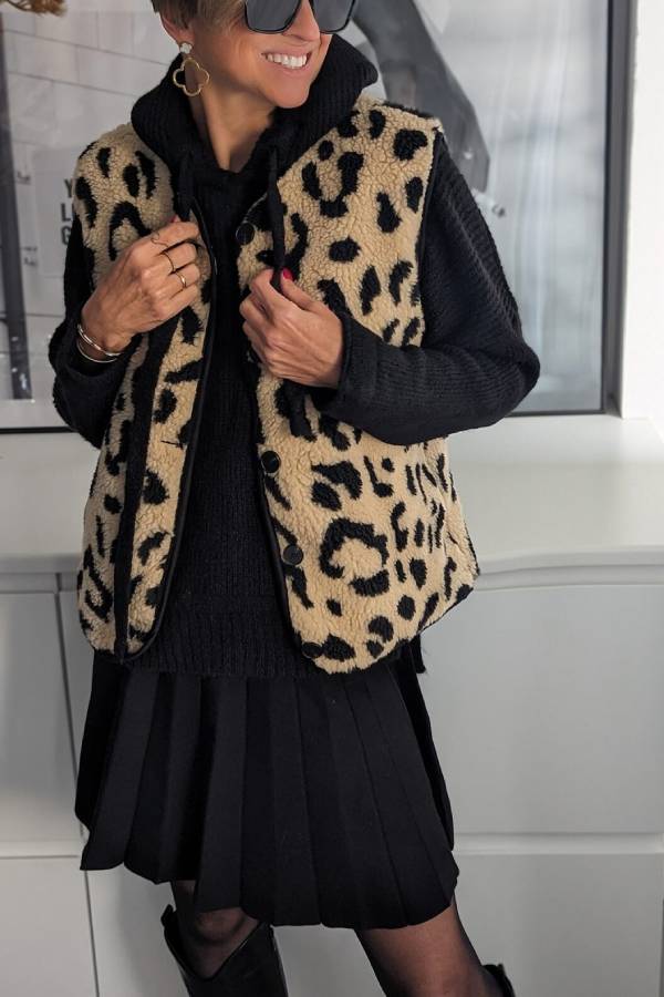 Mune | Leopard Pattern Front Opening Casual Autumn and Winter Vest Jacket