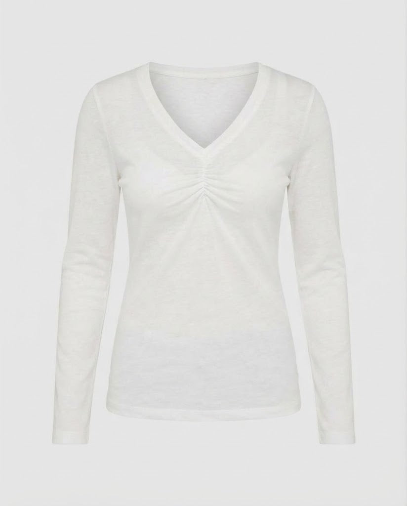 Ladies Long Sleeve V-Neck Shirt with Gathering and Fine Jersey Quality Mune Fashion