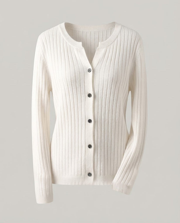 Women Knitted Rib Cardigan with Subtle V-Neck and Button Placket Mune Fashion