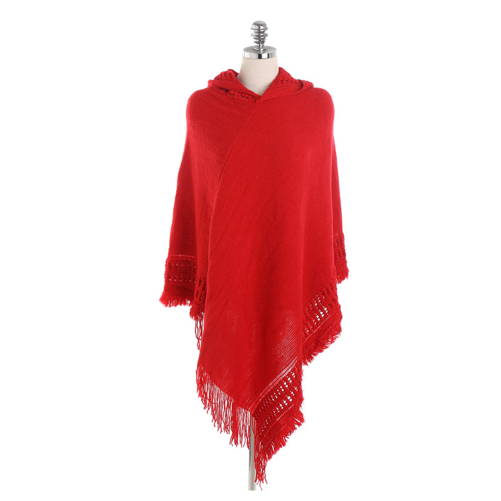 Women's Hooded Poncho with Crocheted Trim and Fringed Hem Mune Fashion