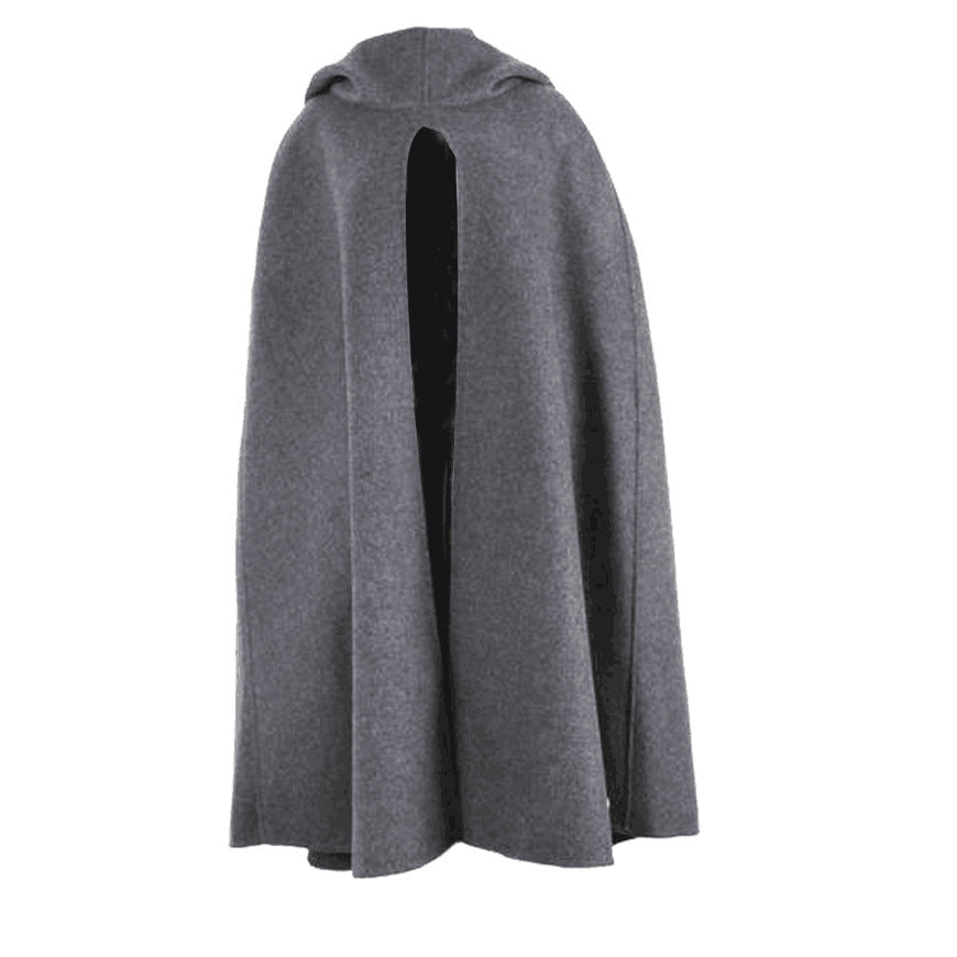 Women's fleece hooded cloak with wide A-line cape and front slit Mune Fashion