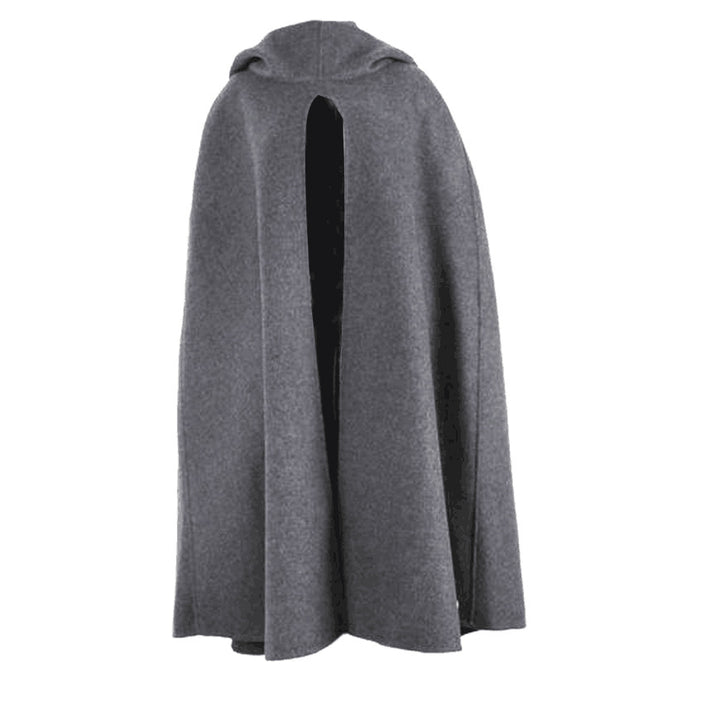 Women's fleece hooded cloak with wide A-line cape and front slit Mune Fashion