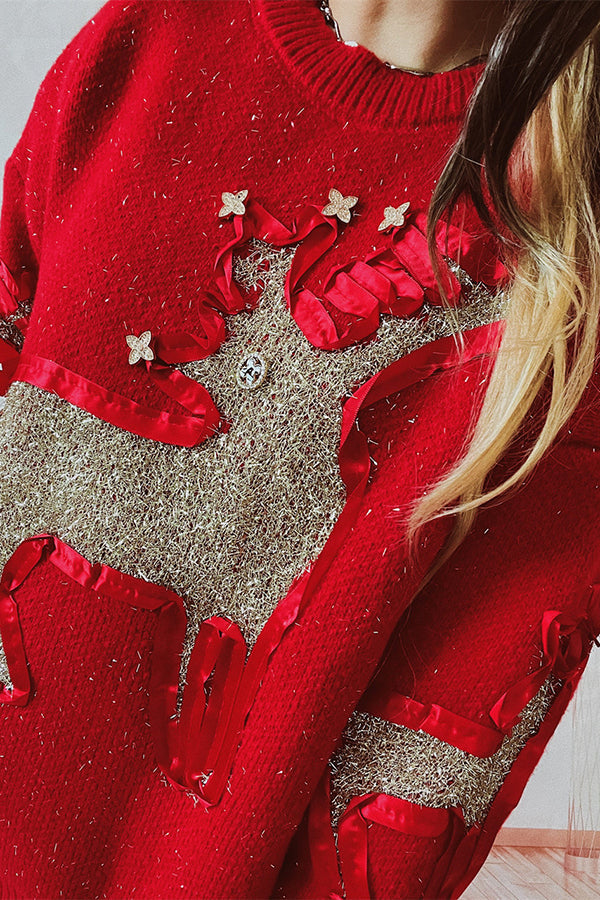 Mune | Christmas Pattern Knitted Round Neck Long Sleeve Sweater