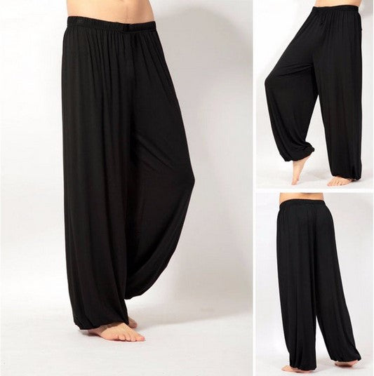 Men's wide harem pants made of flowing viscose blend with elastic comfort waistband and balloon legs Mune Fashion