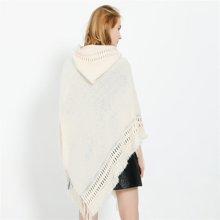 Women's Hooded Poncho with Crocheted Trim and Fringed Hem Mune Fashion