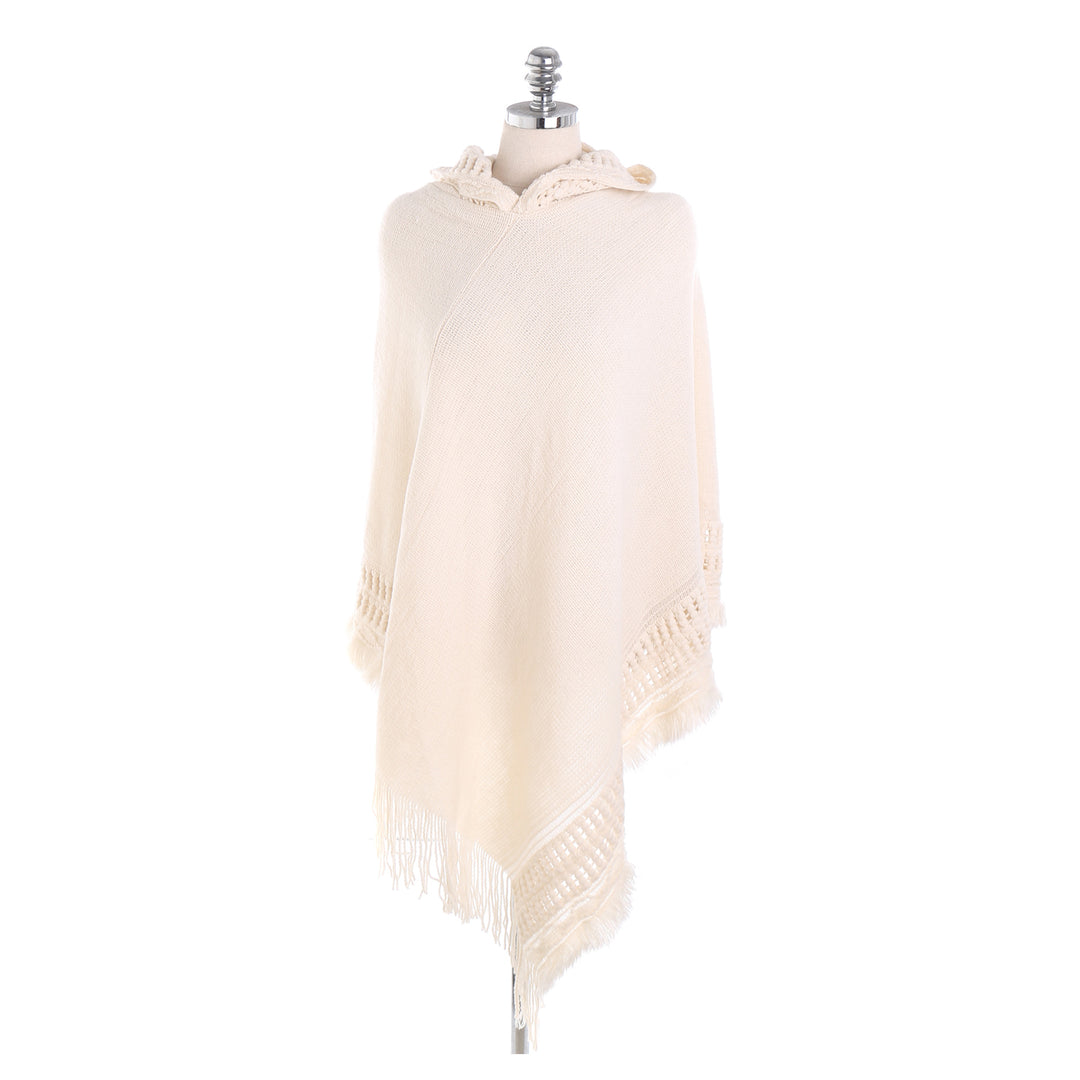 Women's Hooded Poncho with Crocheted Trim and Fringed Hem Mune Fashion