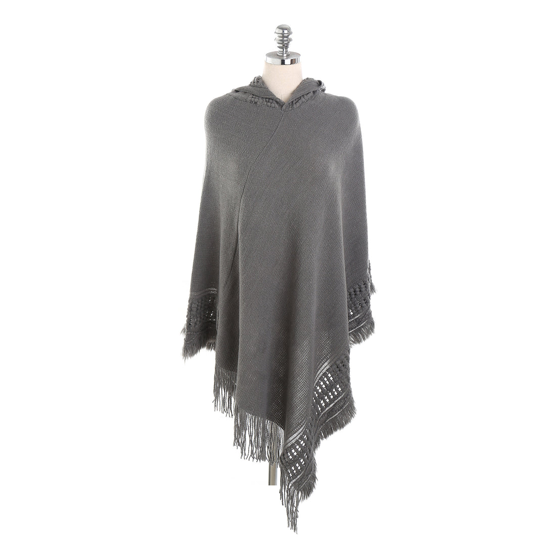 Women's Hooded Poncho with Crocheted Trim and Fringed Hem Mune Fashion