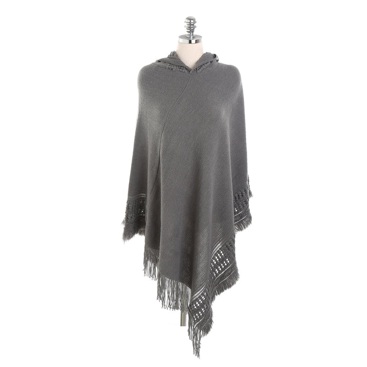 Women's Hooded Poncho with Crocheted Trim and Fringed Hem Mune Fashion