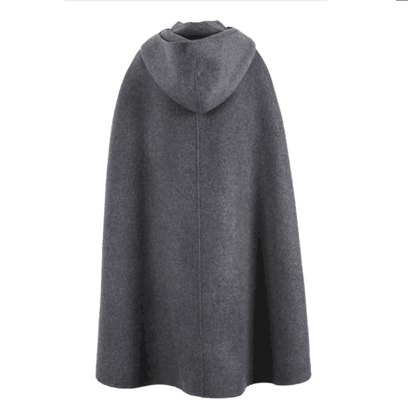 Women's fleece hooded cloak with wide A-line cape and front slit Mune Fashion