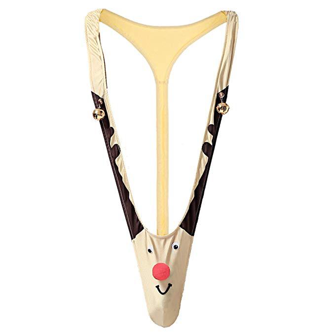 Men's Novelty Plush Reindeer Thong with Antler Pouch