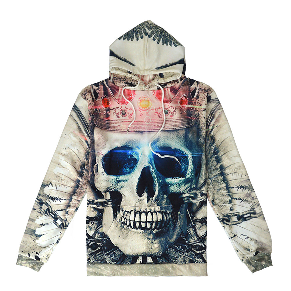 Men's hoodie with photorealistic 3D skull print, crown & chain motif Mune Fashion