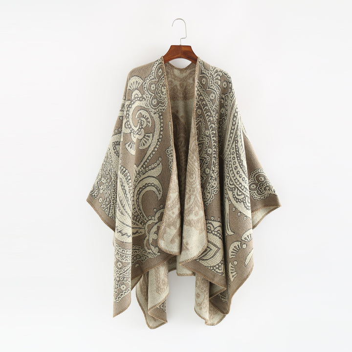Women's Oversize Ruana in Paisley Jacquard with Open Kimono Silhouette Mune Fashion