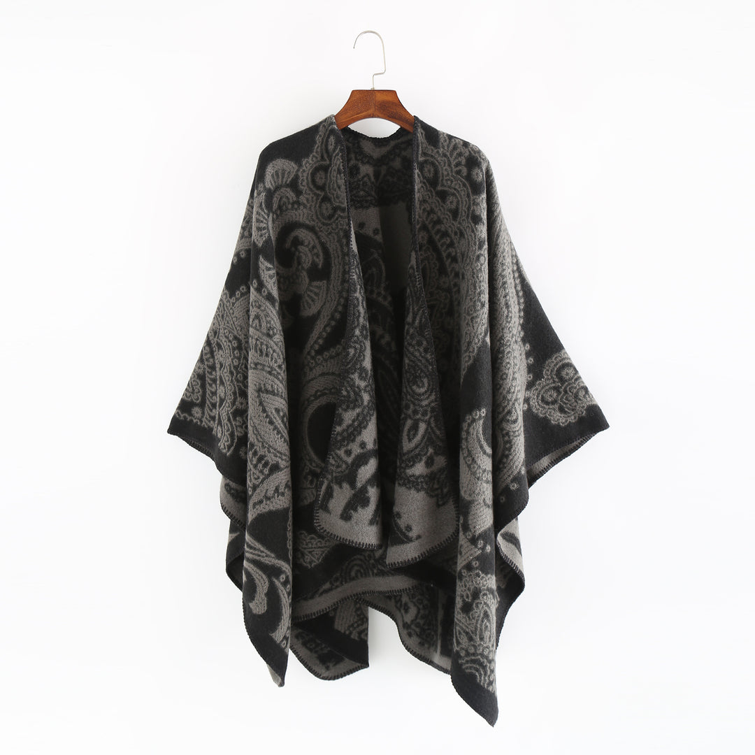 Women's Oversize Ruana in Paisley Jacquard with Open Kimono Silhouette Mune Fashion